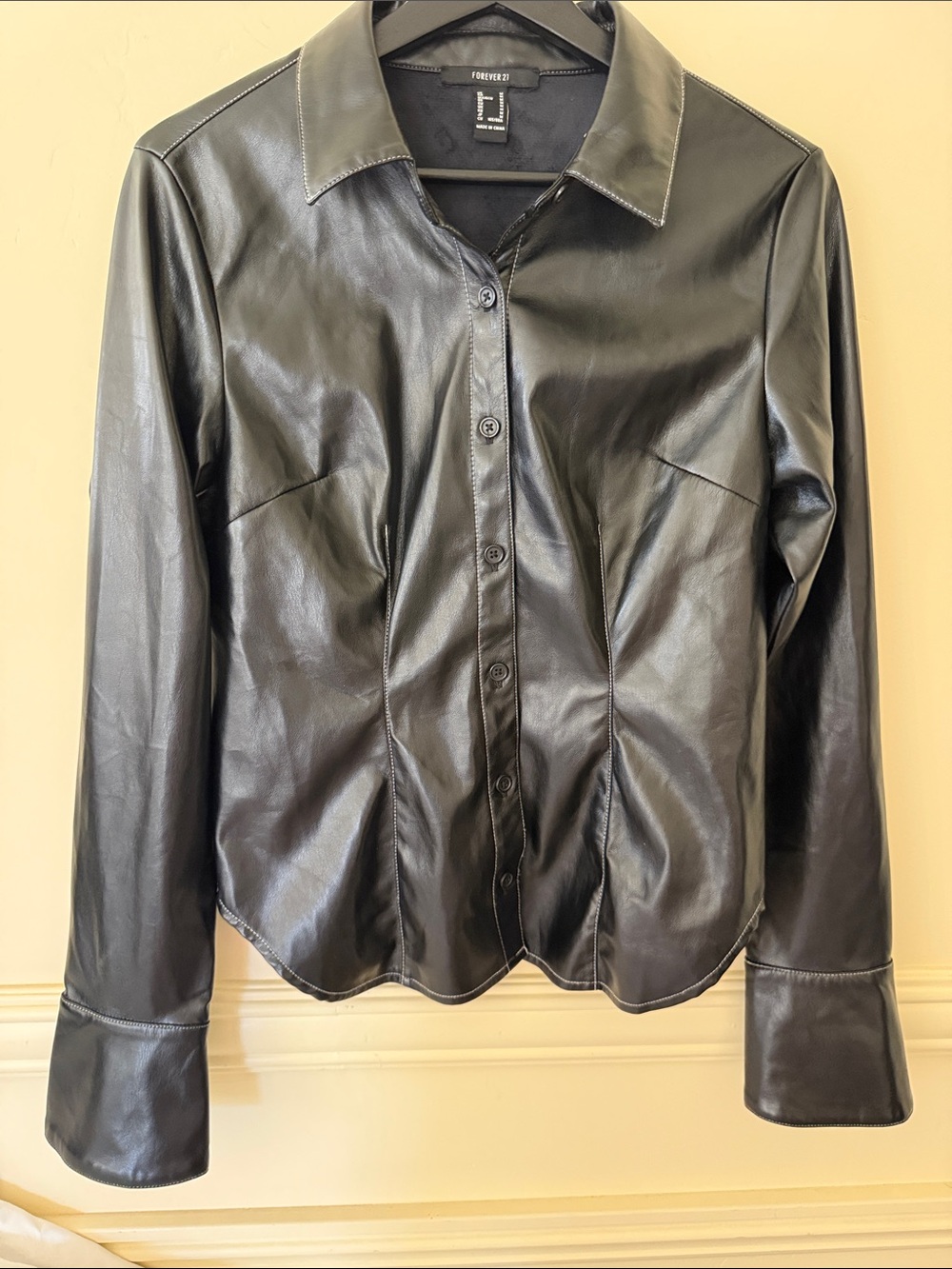 Forever 21 Black Faux Leather Shirt Jacket Size M NWOT Festivals Concert Western